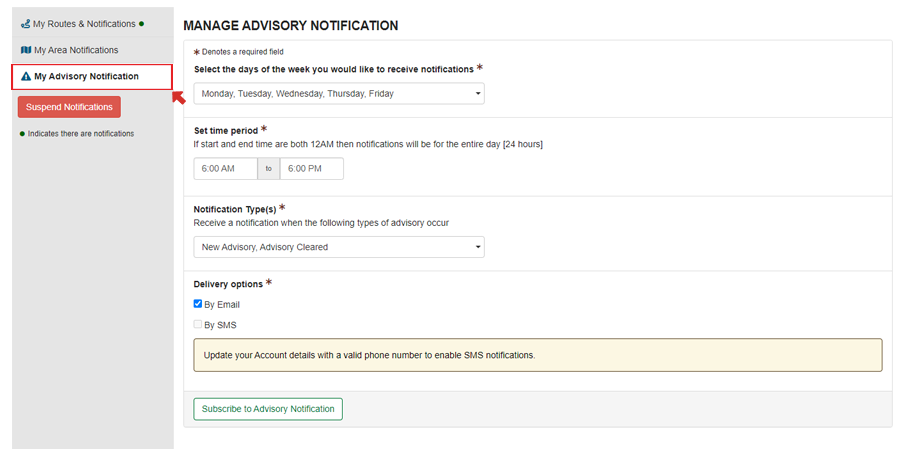 Creating Advisory Notification